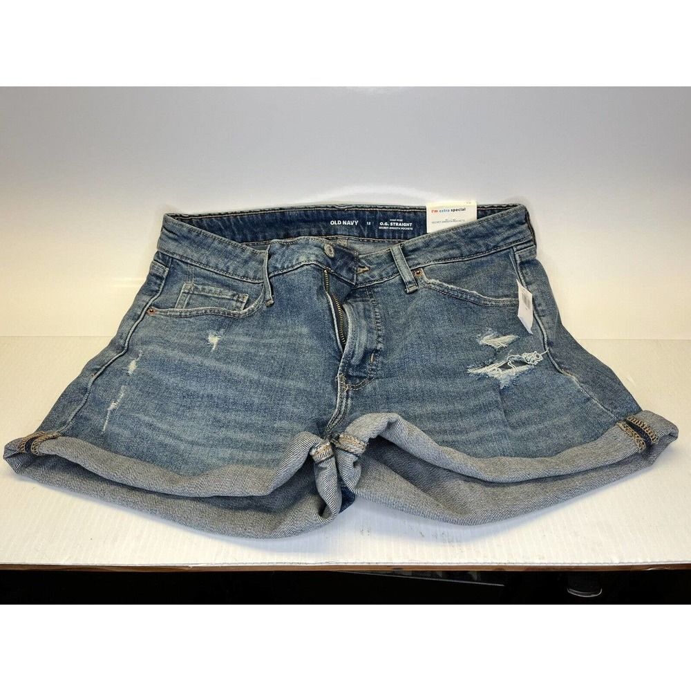 Old Navy O.G. Straight High Rise Distressed Denim Jeans 3" Inseam size 12